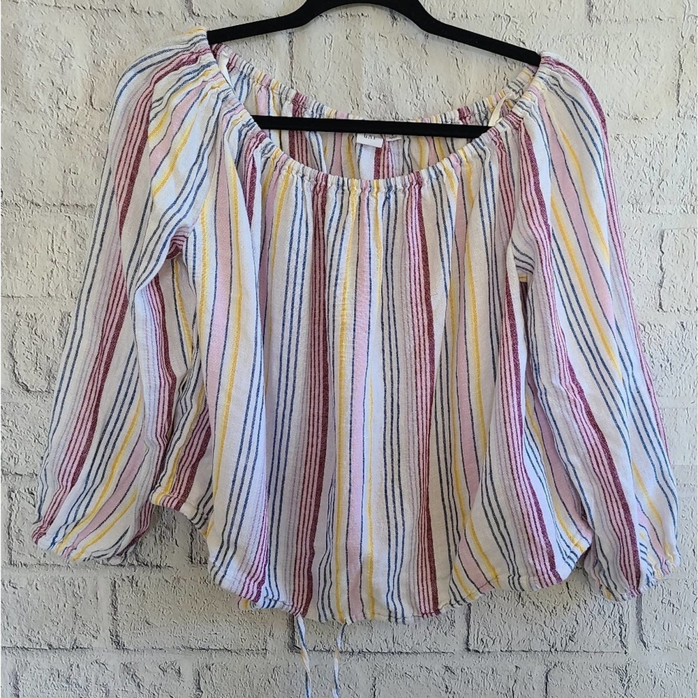 Gap White Striped Long Sleeve Off the Shoulder Linen Blouse NWT SZ S